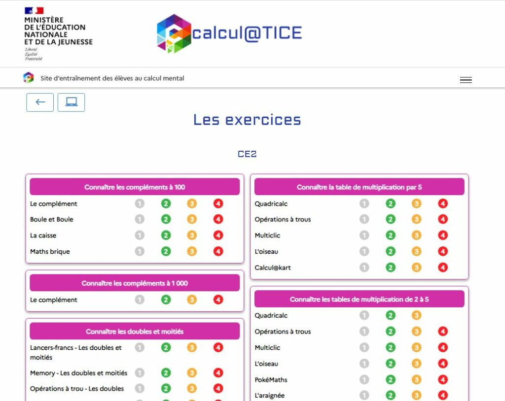 CALCUL MENTAL sur CALCUL@AC-TICE – Jeuxtravaillenligne